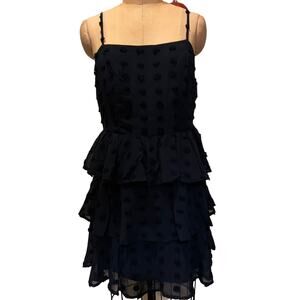ROW A Tiered Adjustable Spaghetti Straps Pom Pom Dress NWT Blue Size XL